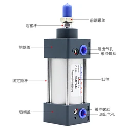Stroke Pneumatic Cylinder SC Standard Air Cylinder 32/40/50/63/80mm Pneumatic Cylinder Bore 25/50/75/100/125/150/175/200/250mm