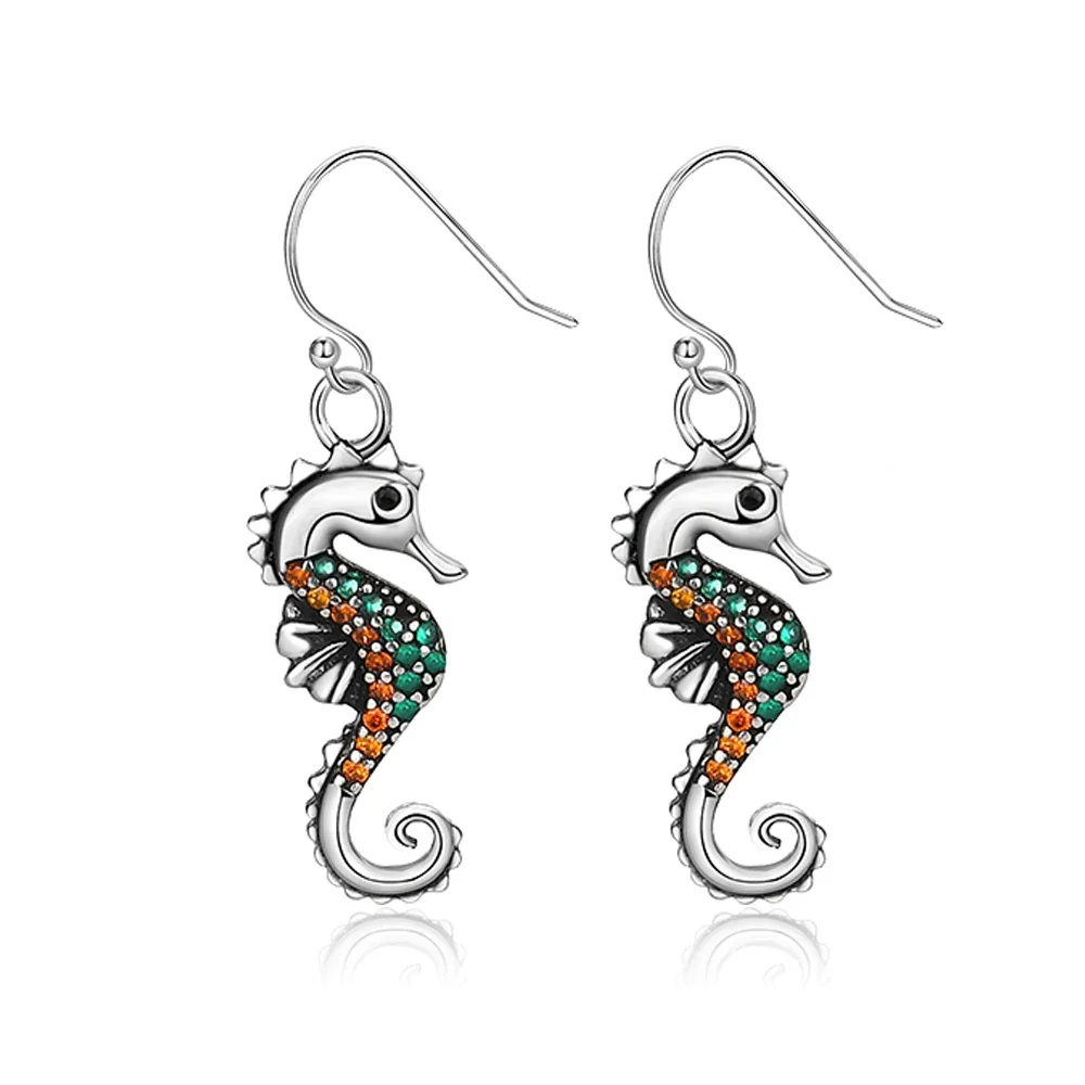 New Style Color Zircon Seahorse Earrings 925 Sterling Silver Earrings for Women Stylish Fine Jewelry Party Earring