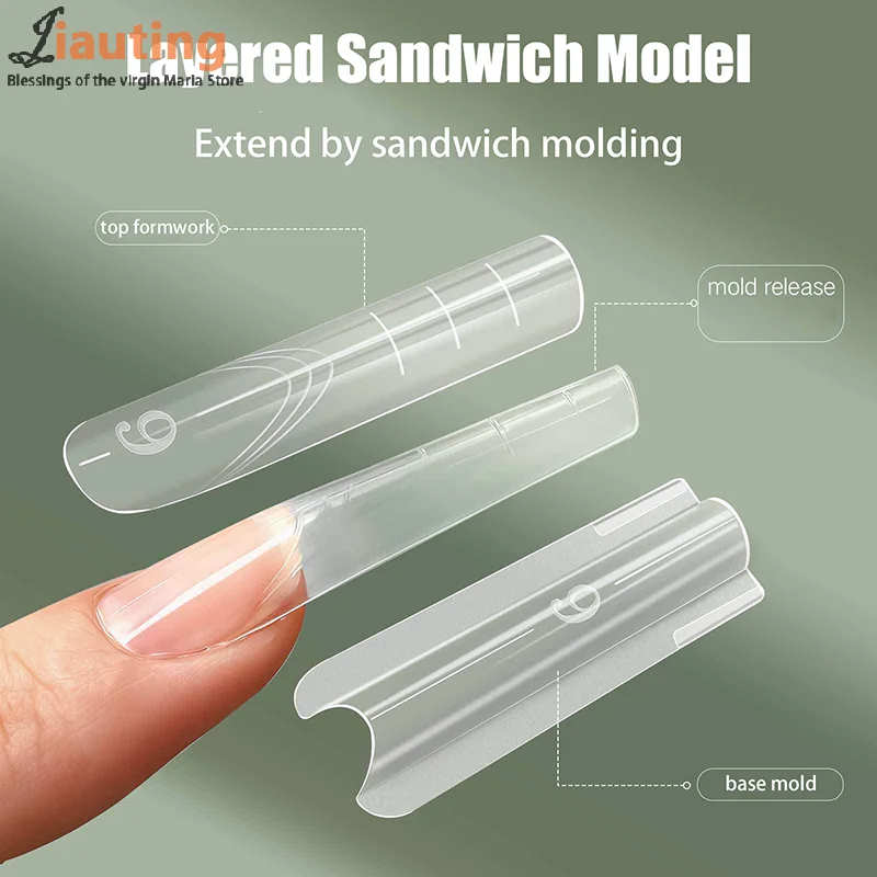 샌드위치 듀얼 네일 폼 140/280개 13사이즈 빠른 연장-듀얼 폼 관 모양 타원형 T자형 매니큐어 폼 상단 몰드 하단 몰드