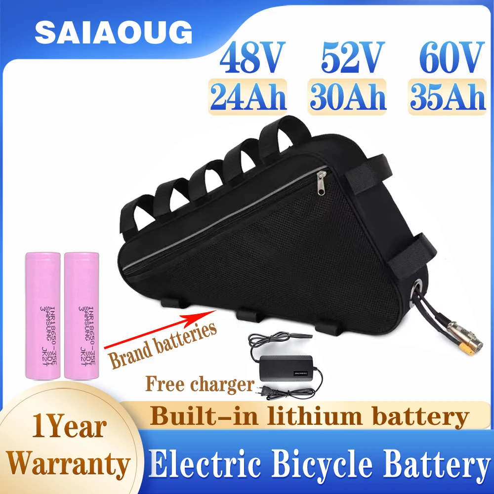 18650 72V 50Ah Triangle Ebike Battery 36V 48V 52V 60V Lithium Ion Batteries with Bag for Electric Bicycle Motor Bafang BBS01