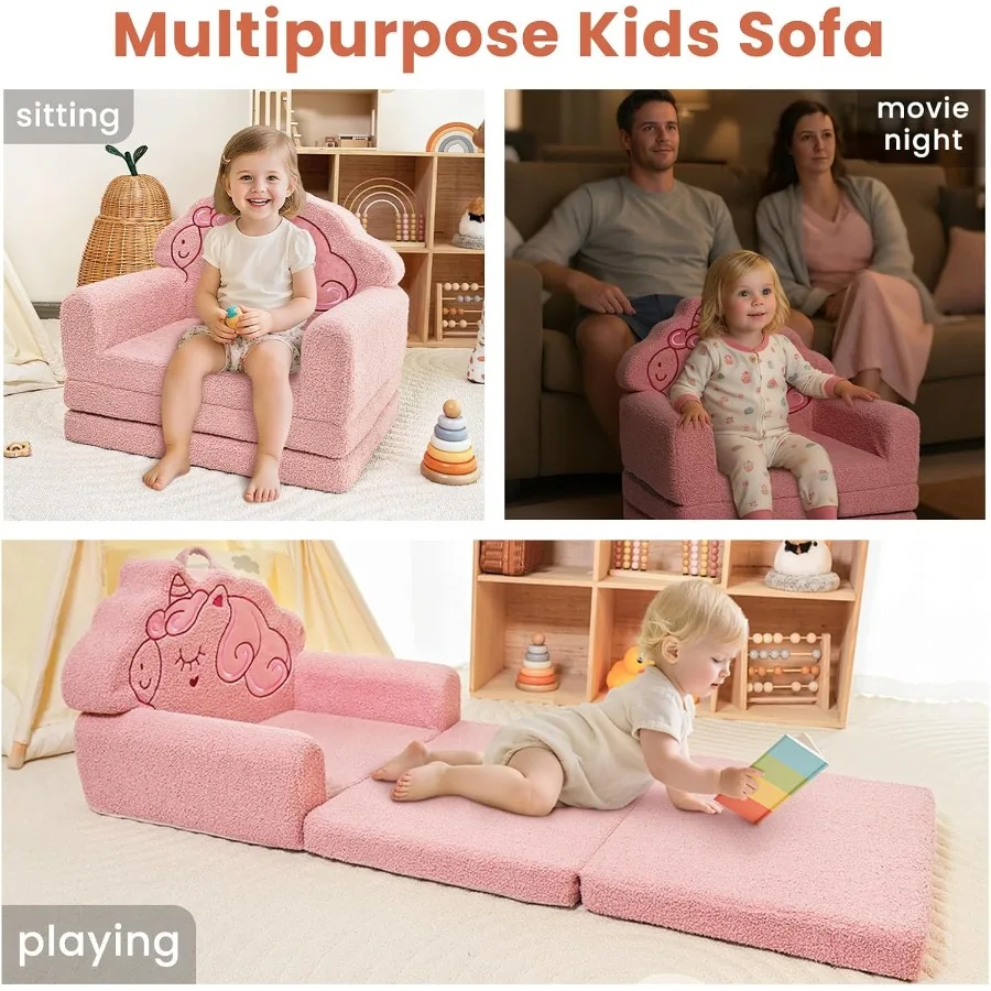 Divano convertibile dal design unicorno rosa per bambini di 13 anni, versatile sedia pieghevole, perfetta per la stanza dei giochi, la notte di film