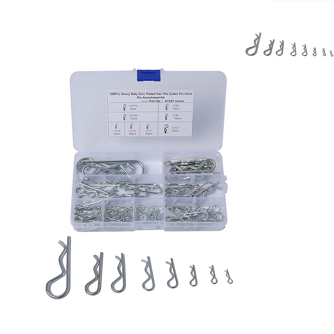 100PCS Heavey Duty Zinc Plated Hair Pin Cotter R Clip Pin Hitch Tractor Lawn Mpver Pins and Storage Box