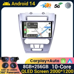 Android 14 per Ford Fusion Mondeo Mustang 2009 - 2012 autoradio QLED navigazione GPS Multimedia Audio Video Head Unit 360 Camera