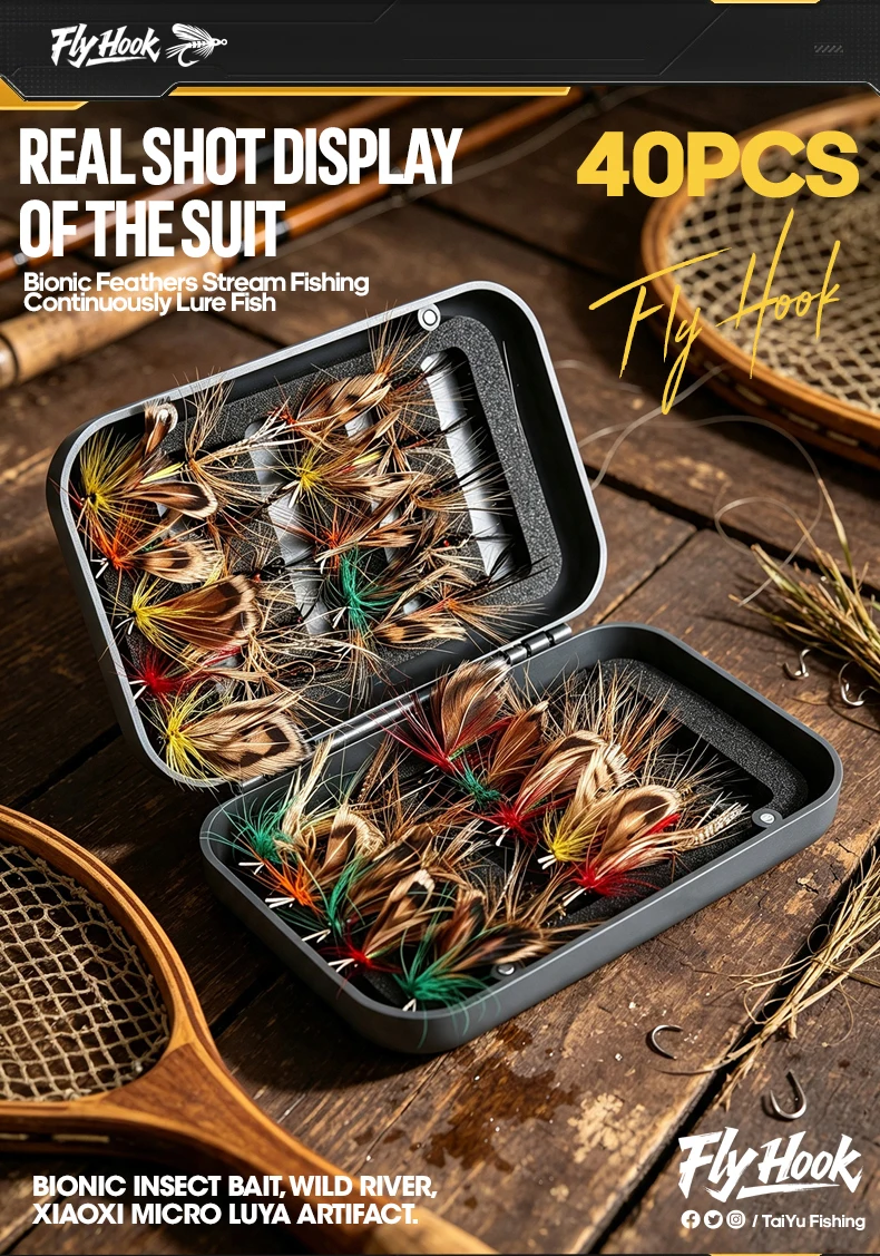 TAIYU 40/64/100 Stück/Set Fliegenfischer-Köder-Set Künstliche Bionische Würmer Forellen-Angelköder Trockene und Nasse Nymphen Fliegenfischerhaken mit Box – Detail 10