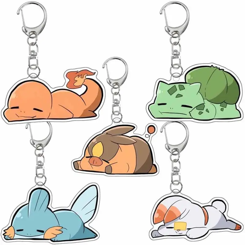 Pokemon Anime Bulbasaur Piplup Chimchar Charmander Scorbunny Fennekin dessin animé mignon porte-clés acrylique pendentif porte-clés décoration