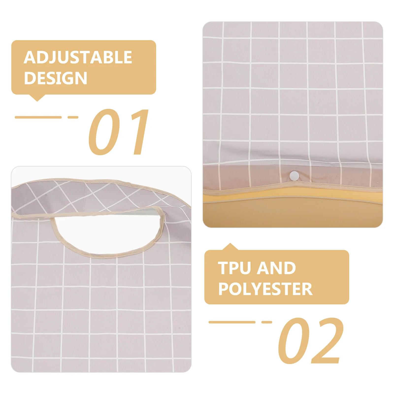 

2pcs Waterproof Silicone Bib Adult Feeding Washable TPU Polyester Large Area Drool Proof Reusable Health Care Accessories