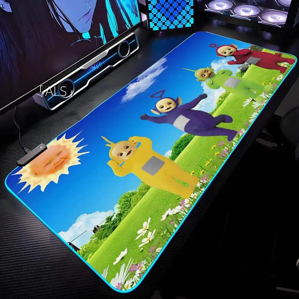 Cute T-teletubbies Mouse Pad RGB Backlit Mouse Pad Laptop Mouse Pad Laptop Gamer Computer Desk Gaming Accessories