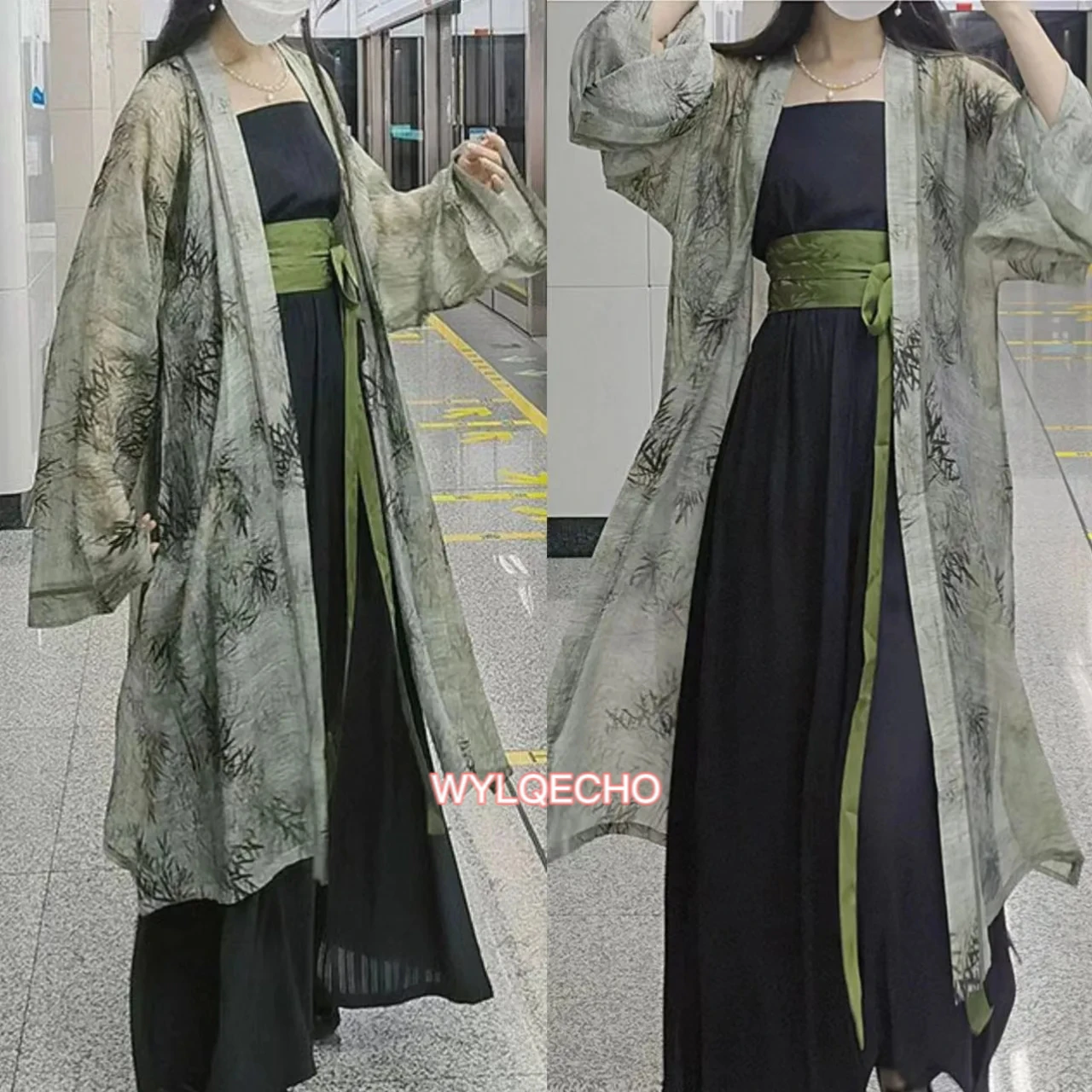 New Chinese Style Hanfu Women Loose Song Dynasty Hanfu 2 Piece Suit Kimono Robe Jumpsuits Vintage Green Chinese Hanfu Costume