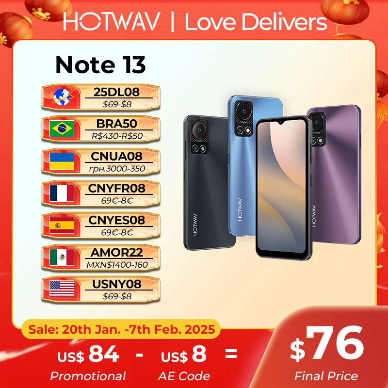 [World Premiere] HOTWAV Note 13 Smartphone 6.6\'\' HD+ 90Hz Android 13 8GB+128GB Octa-Core Mobile Phone 50MP 5160mAh Cellphone