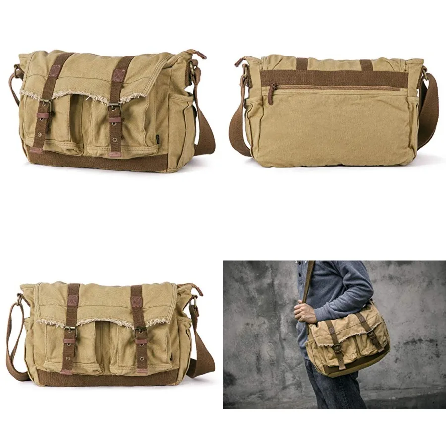 

GOOTIUM Canvas Messenger Bag - Vintage Shoulder Bag Frayed Style Boho Purse