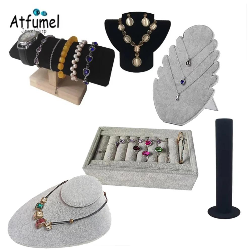 Velvet Necklace Ring Jewelry Organizer Holder Wooden Watch T Bar Stand Bangle Earring  Storage Showcase Piercing Jewellery Tray