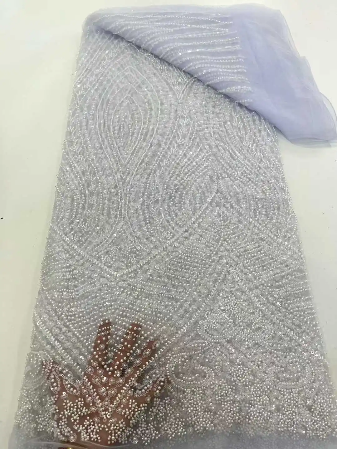 

New Hot Sale New Tulle Lace Fabric With Beads Sequins 2025 African Nigerian French for High End Wedding Party Bride Sewing Dress