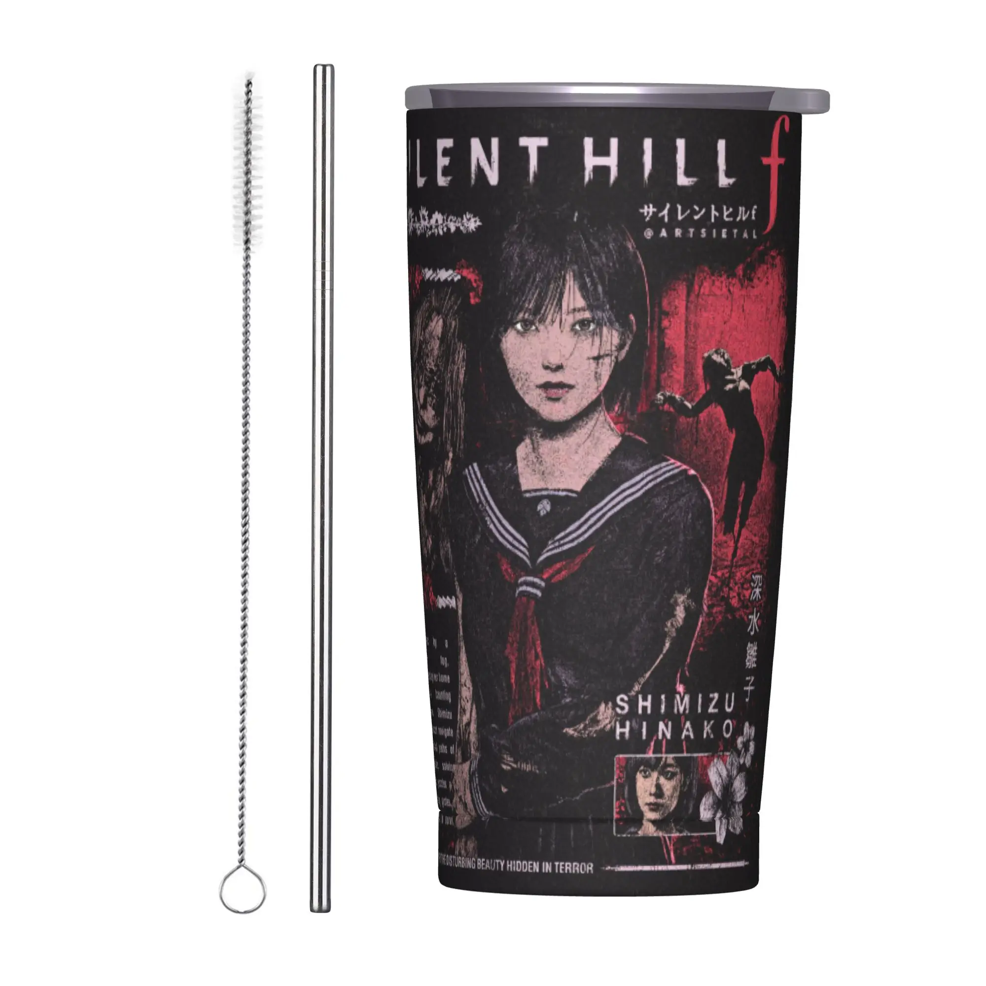 Shimizu Hinako Silent Hill F بهلوان زجاجة مياه للمشروبات الباردة تحافظ على الحرارة أكواب حرارية من الفولاذ المقاوم للصدأ أكواب سيارة مخصصة للسفر