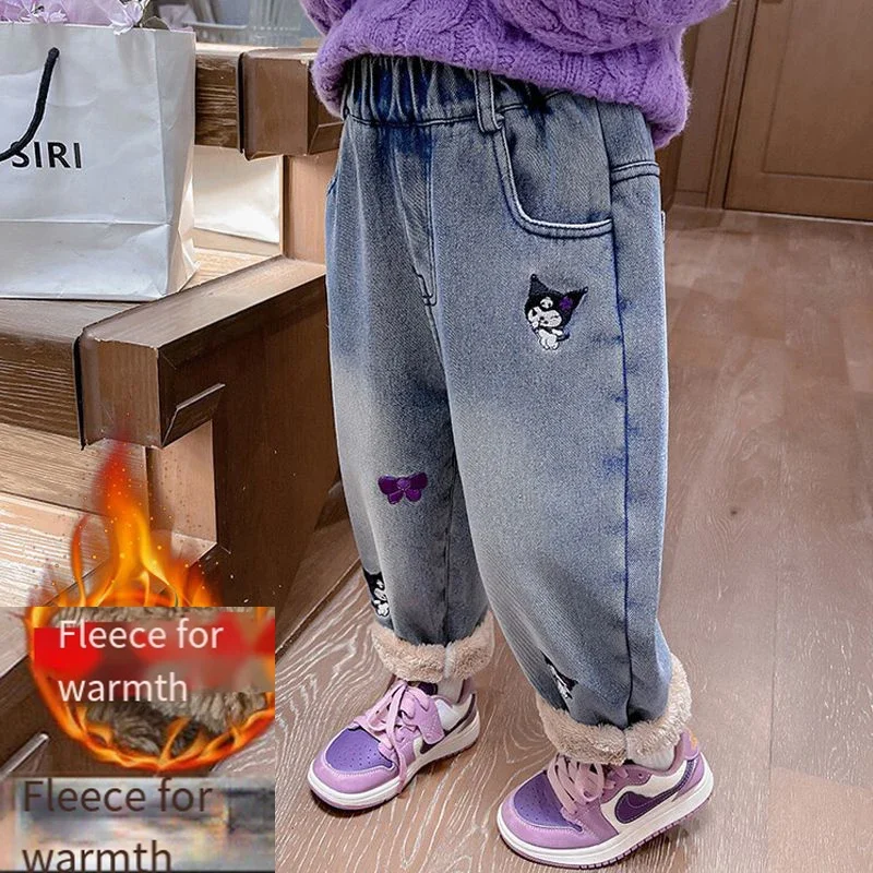 فتاة الجينز رشاقته Kuromi الطفل سراويل قطنية الشتاء أنيمي الشكل Kawaii الكرتون ملابس الشتاء الجديدة رشاقته السراويل
