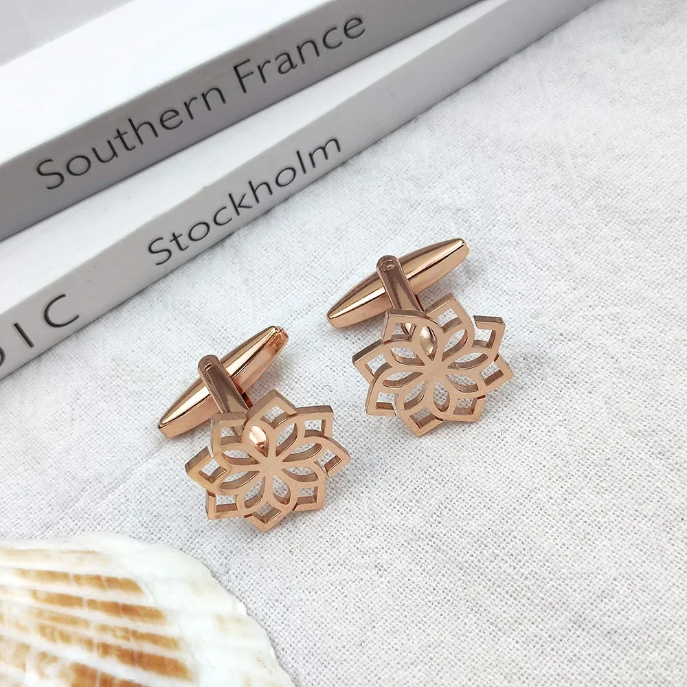 Lotus Pattern Stainless Steel Men Suit Sleeve Cufflinks Shirt Cufflinks Personality Jewelry Wedding Groomsmen Gift wholesale