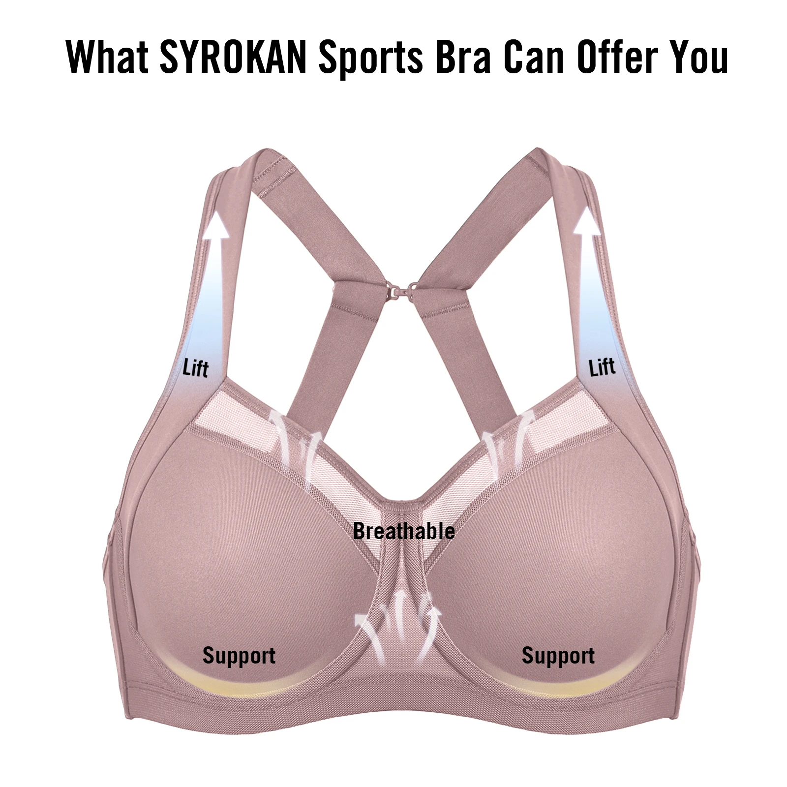 SYROKAN Sports Bra For Women High Impact Underwire Adjustable Straps Breathable Workout Underwear Summer Blue Tops Activewear