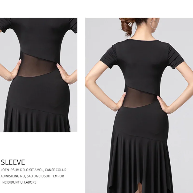 Latin Dans Pak Vrouwen Feestjurk Mode Mesh Zomer Latin Kostuum Volwassen Salsa Rumba Training Praktijk Pak Kleding Danskleding