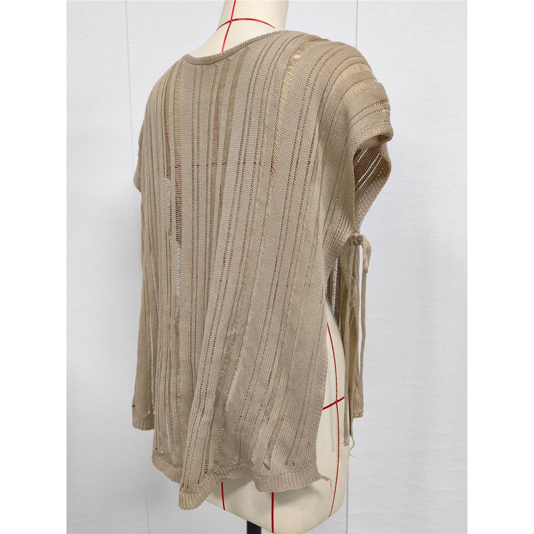 2026 Neues Kurzarm-V-Ausschnitt-Häkel-Strick-Tunika-Strandkleid-Überwurf-Strandkleid-Strandmode-Strandkleidung für Damen V8211 – Detail 23