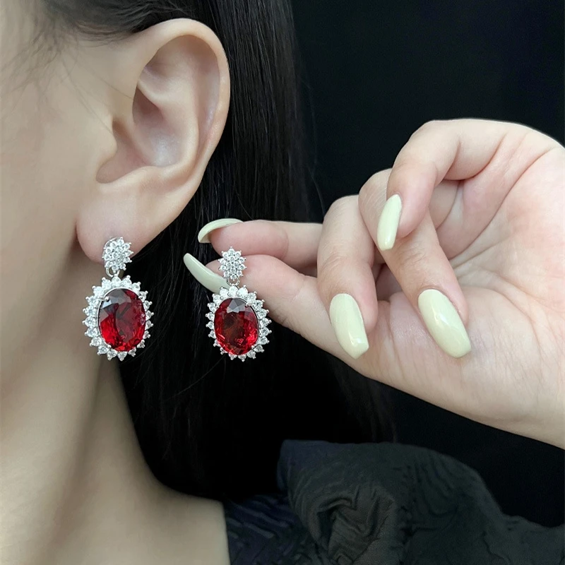 Fashion Design Lab Ruby Gemstone Jewelry Sets Ladies Elegant Vintage 925 Silver Color Luxury Banquet Party Ring/Earring/Necklace