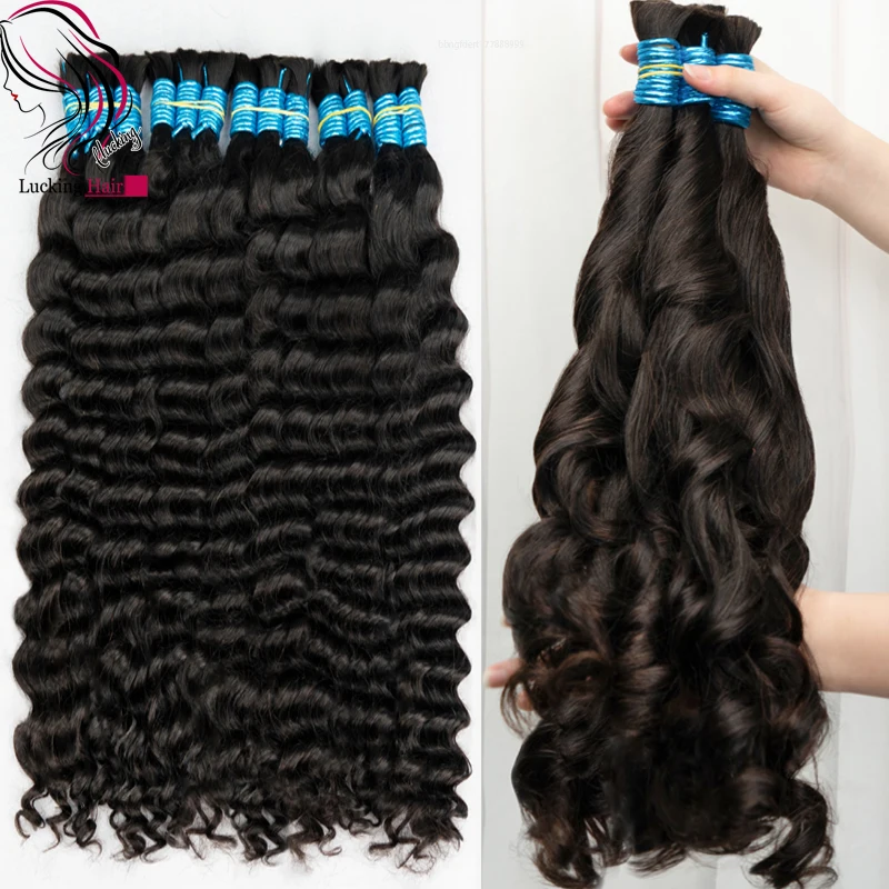 Mink Hair Bulk หลวมลึกน้ําทอผ้า Virgin ขายส่ง Kilo 100% ดิบธรรมชาติอินเดีย Temple Wavy Human Hair Bundles Extensions