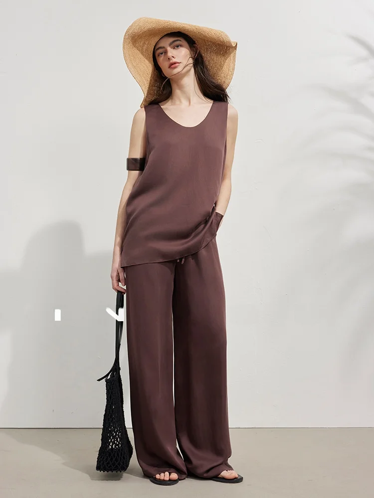 

Yin You Lyocell Lightweight Casual Cool Feeling U-Neck Sleeveless Top Women's Spring Summer Two-Piece Set Breathable Loose Fit