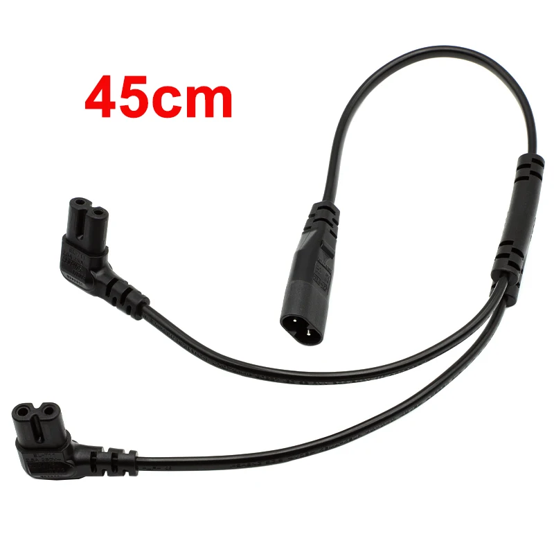 

1PCS IEC 320 C8 Male to Dual C7 Right Angle Female Y Split Power Cable, IEC 2Pin Figure 8 Male to 2 Female Cord 45CM