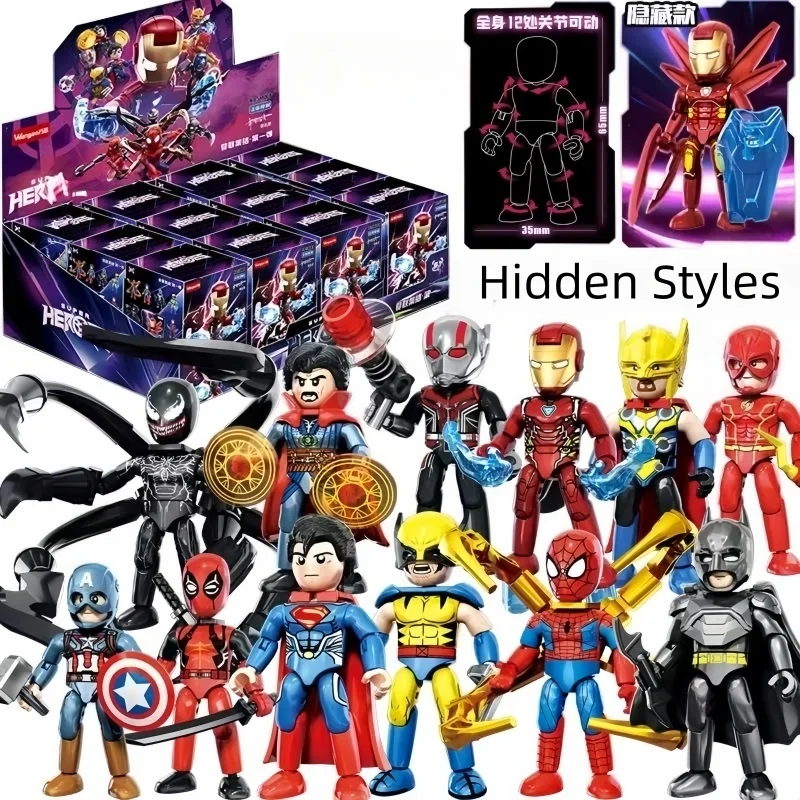 12Pcs The Avengers Not Repeatable Pocket Building Blocks Toys Iron Man Venom Wolverine Action Figures Assembled Model Toys Gifts