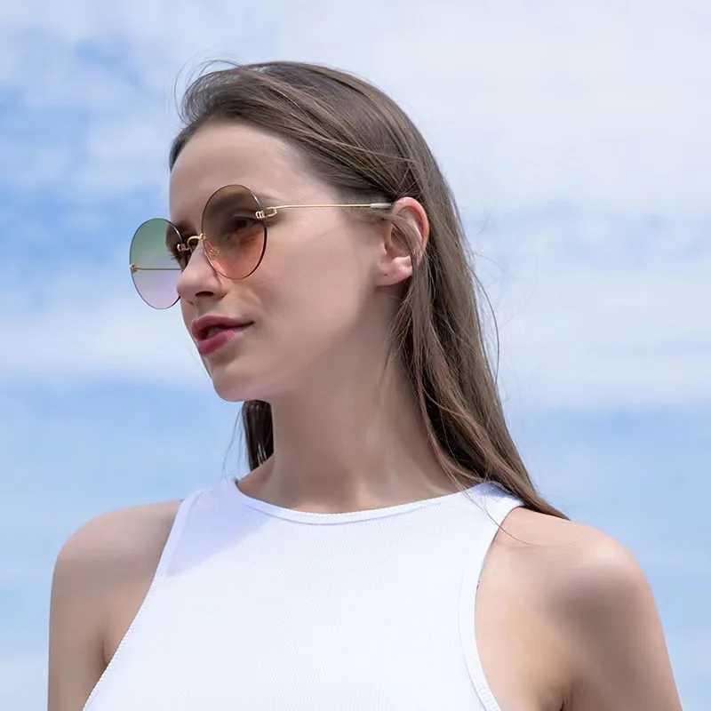 Large Sunglasses Round Titanium Screwless Light Men Women Prescription Sun Glasses Frames Optic Denmark Korean Fashion Outdoor