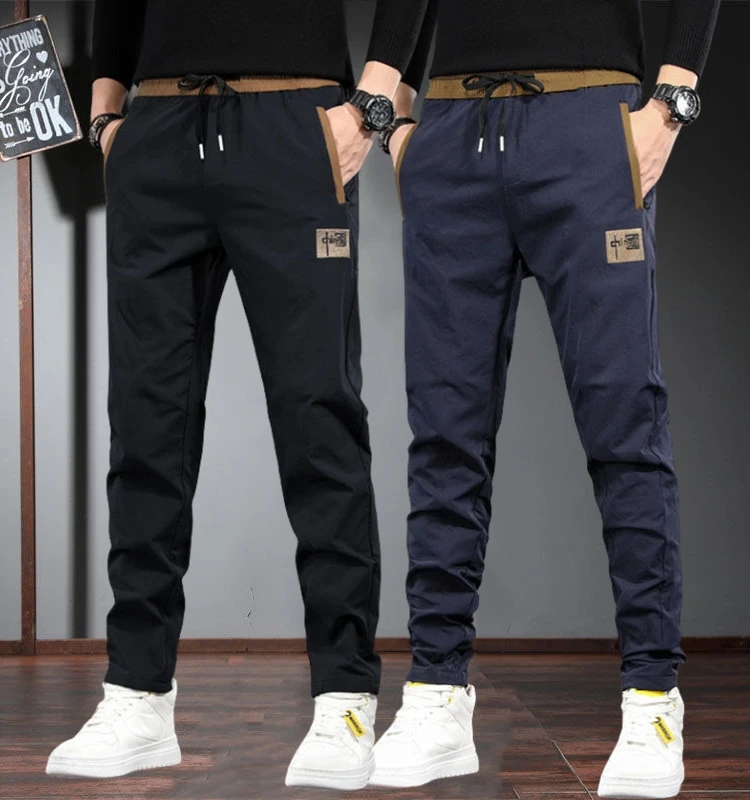 

Men's Spor Fce Lined Straight Leg Casual Pants mid Waist Slightly Stretchy Trendy Autumn Thiened Large Size Youth Long...