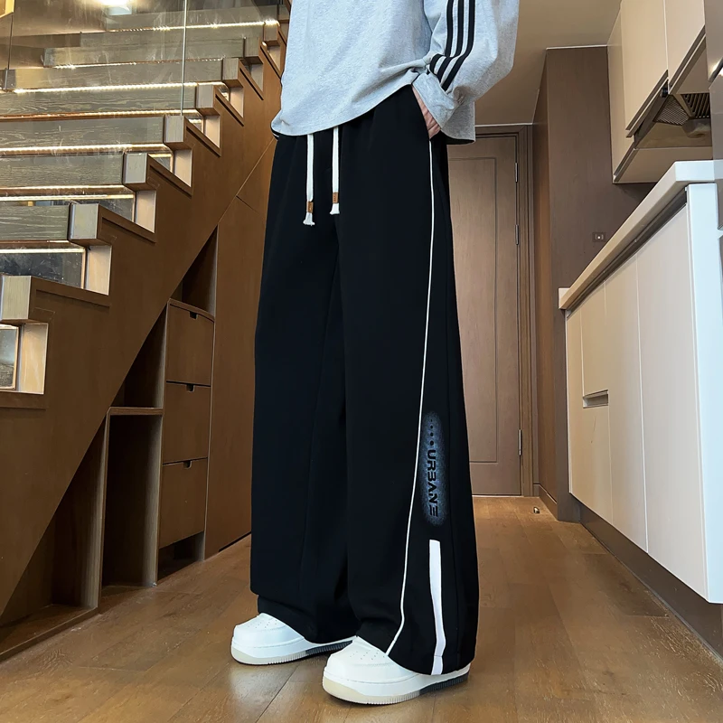 

Мужские повседневные трикотажные брюки прямого кроя, осенне-зимние модные универсальные свободные брюки в американском стиле, спортивные длинные брюки