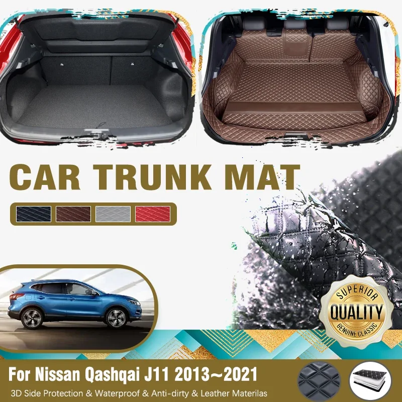 

Car Rear Trunk Mats For Nissan Qashqai Rogue Sport J11 2013~2021 Leather Cargo Liner Rugs Boot Carpets Auto Interior Accessories