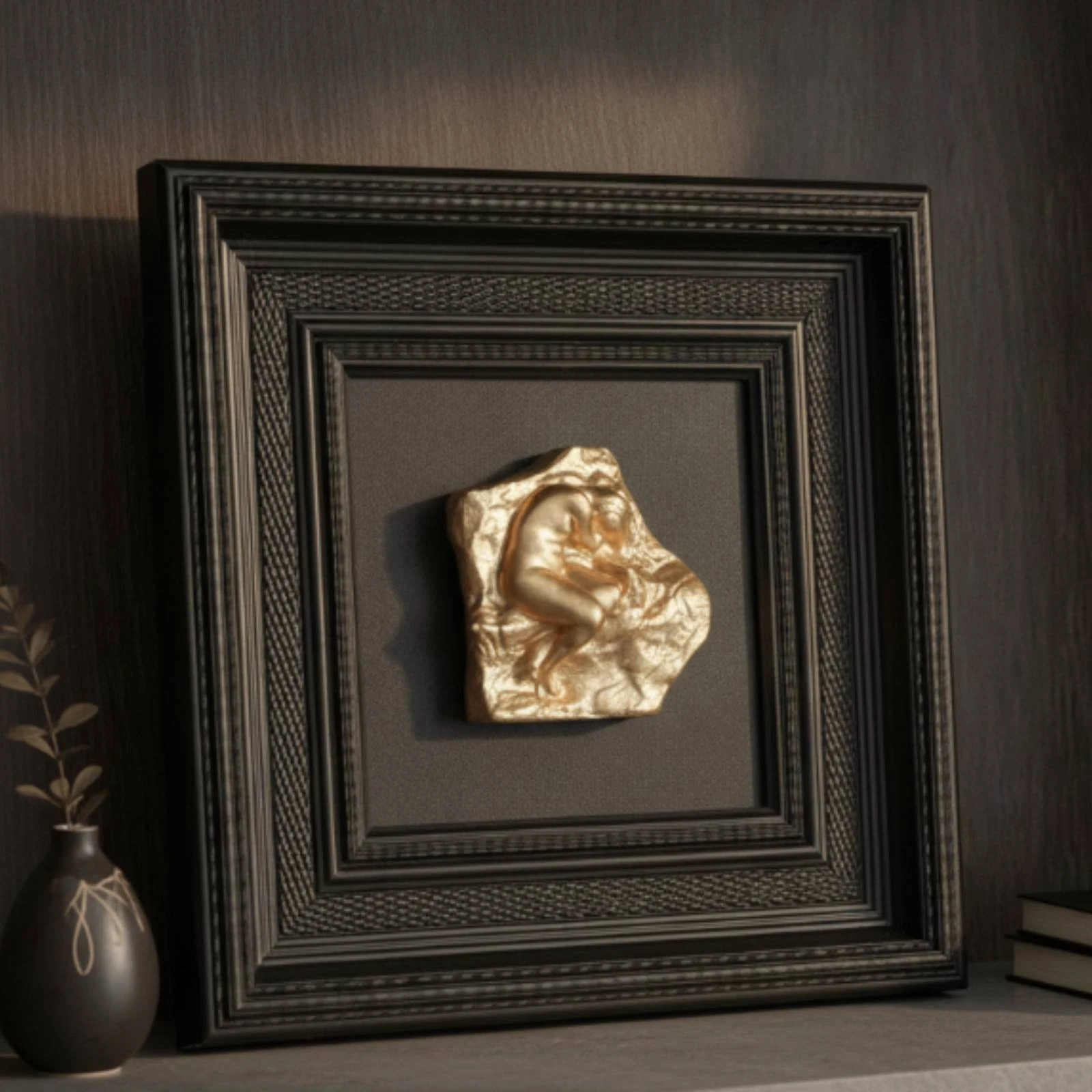 Peinture sculpturale en relief encadrée carrée, décoration moderne pour propriétaires, salon, entrée