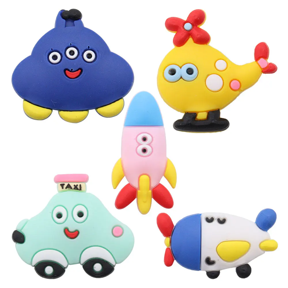 

Mix 50PCS PVC Kawaii Vehicle Helicopter Rocket Airship Taxi Spaceship Shoe Charms Sandals Shoes Decoration Slipper Accessories