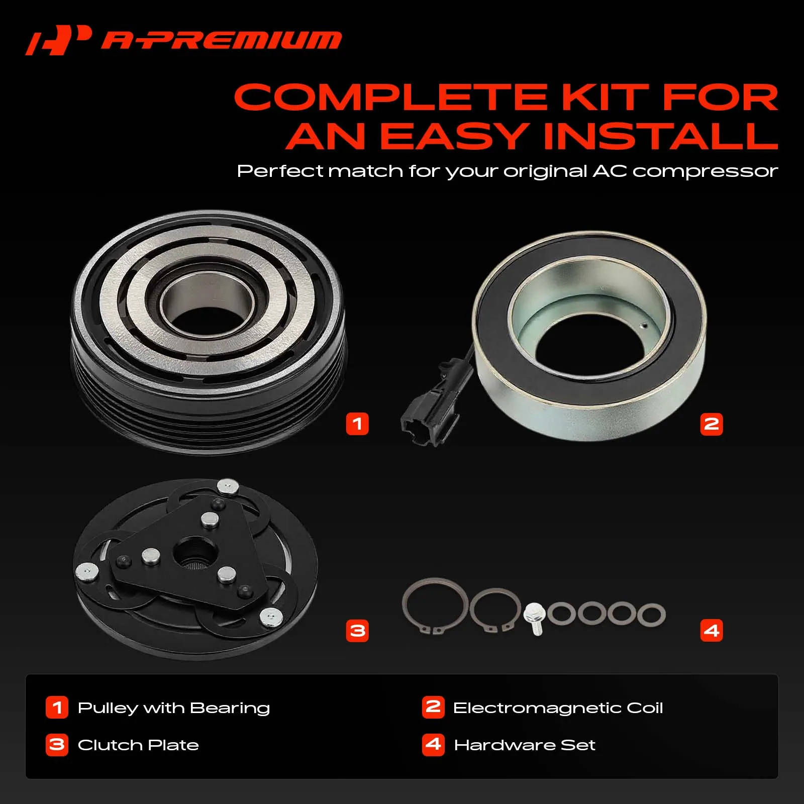 A-Premium AC Compressor Clutch Kit for Subaru Forester Impreza 2008-2014 WRX WRX STI 2015 - view 3
