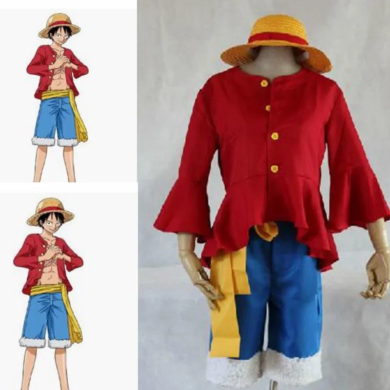 Anime One Piece Cosplay Costume, D Luffy Monkey Uniform, After Two Years, Shirt, Panties with Hat