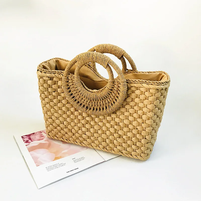

2025 Luxury Designer Women Rattan Woven Square Handbags New Fashion Top-Handle Bamboo Straw Totes Retro Casual Beach Bag