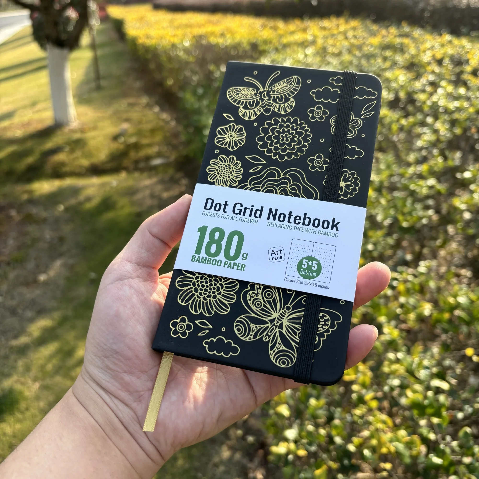 BUKE Bujo B6 Dotted Journal Dot Grid-Notizbuch, Taschenformat und 180 g/m2 Bambuspapier, 80 Seiten mit Schmetterling und Blüte – Detail 15