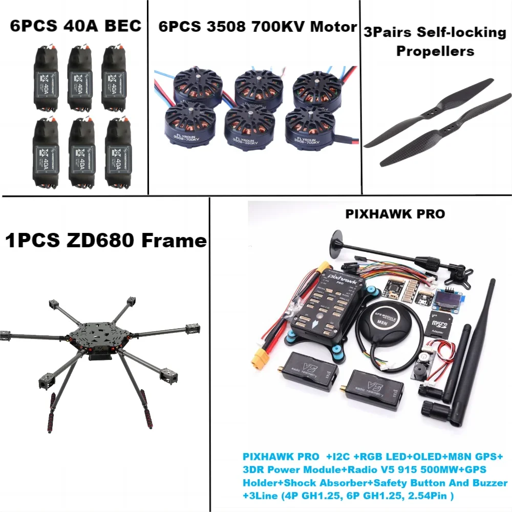ZD680 PRO M8N Full Carbon Fiber Hexa-Rotor Foldable Arm Hexacopter Frame Kit PIXHAWK With Unflodable Landing Gear