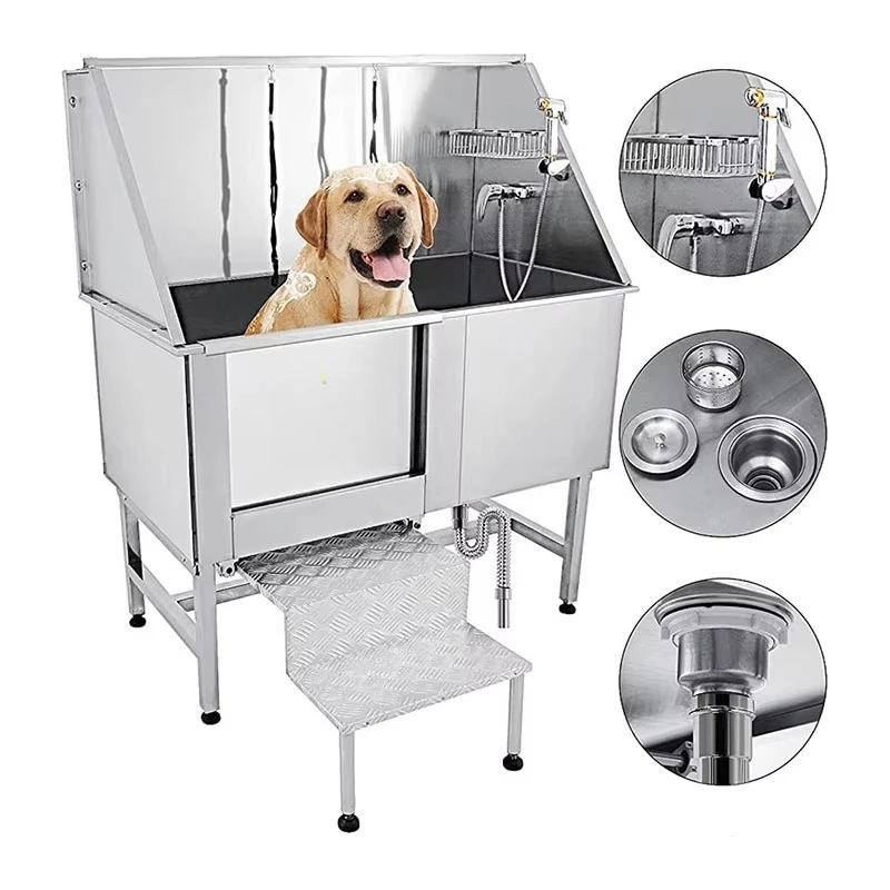 

Pet Grooming Tub Stainless Steel Dog Wash Station Pet Washing Station Water-resistant Grooming Tub