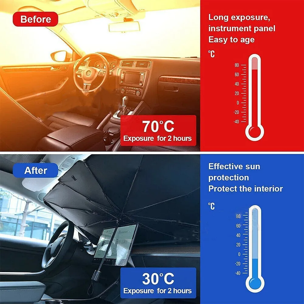 Car Windshield Sunshade Umbrella Titanium Silver Front Window Sun Protection Anti-Heat Insulation Cloth Shade 140*80CM/125*65CM