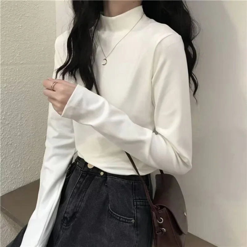 German velvet semi high neck base shirt for women, worn for autumn and winter 2026, new long sleeved t-shirt for slimming and wa