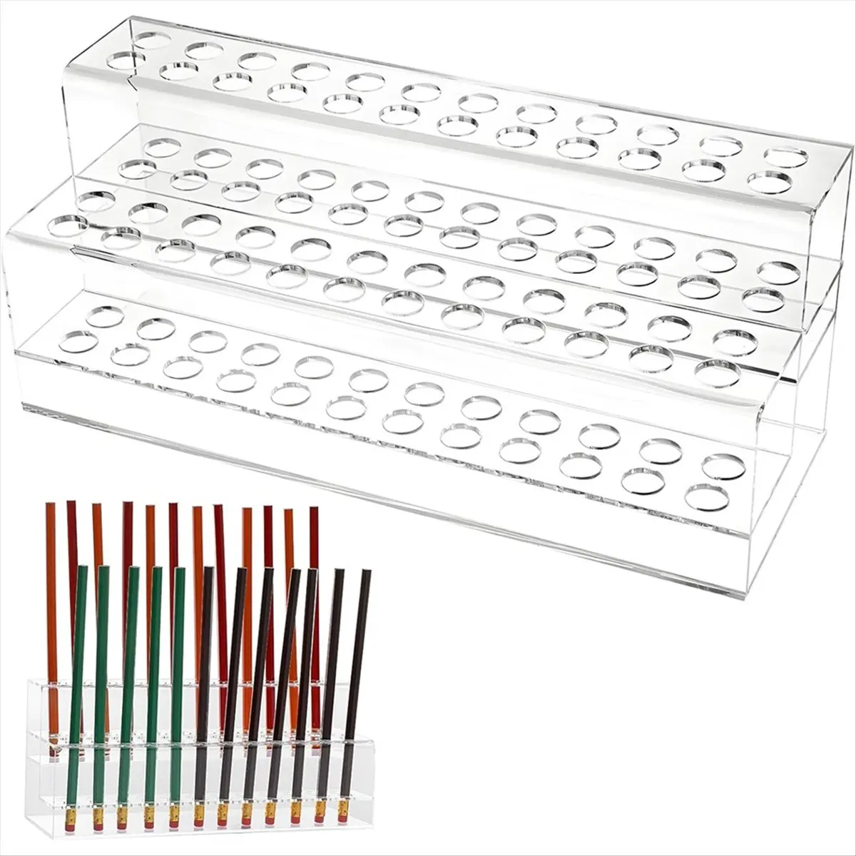 Suitable Acrylic Pen Holder,48-Slots Pen Display Stand 2 Tier Pencil Display Desk Stand Clear Eyebrow Pen for Home Office School