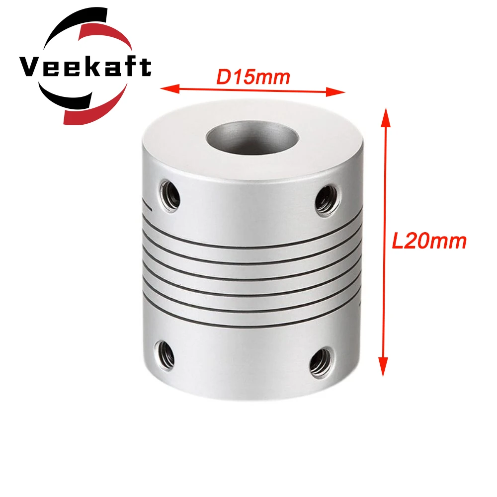 Veekaft Linear Elastic Coding Coupling D15L20 3/4/5/6mm Motor Stepper Motor Aluminum Alloy Coupling 3D Printer DIY Accessories