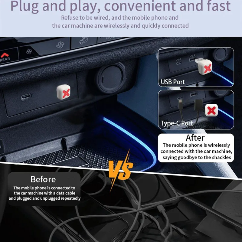 2025 2 in1 Wired to Wireless CarPlay Android Auto Adapter Plug&Play Stable BT WiFi Connect OTA Upgradable Fit 99% Vehicle