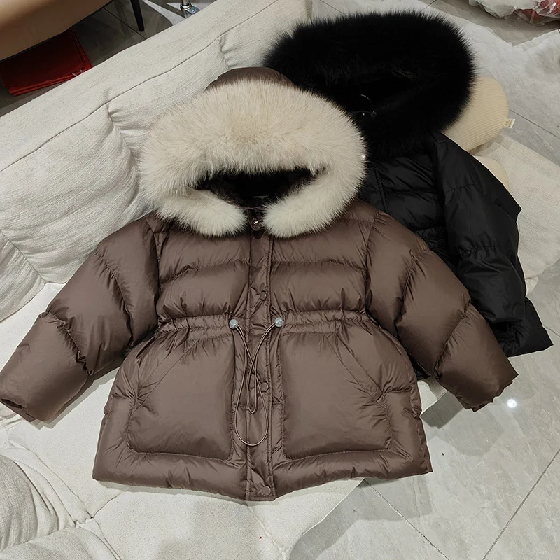 Girls Down and cotton Jacket Windbreak Outerwear 2024 Brown Winter Autumn Warm Cotton Christmas Gift Children's Clothing