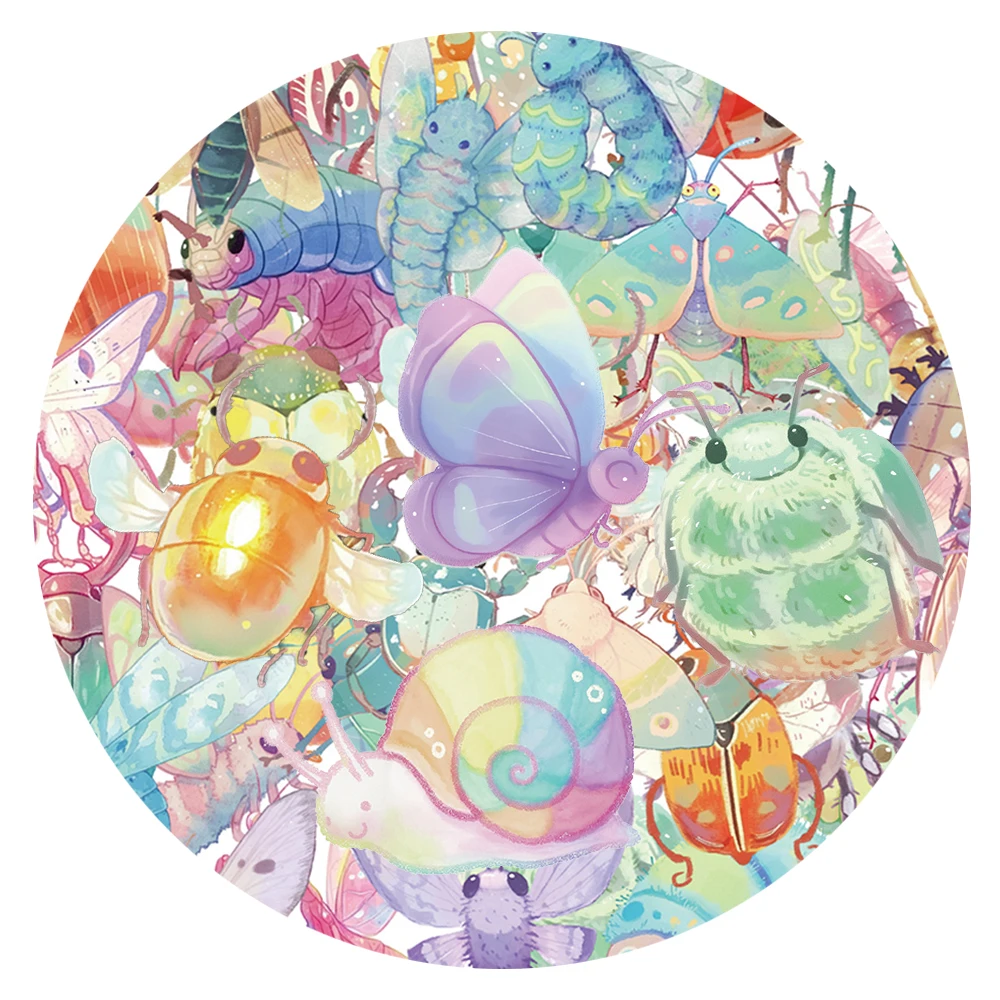 

10/30/50pcs Transparent Fantasy Candy Color Insect Stickers Cute Cartoon Sticker Scrapbook Phone Fridge Funny Decals Decoration