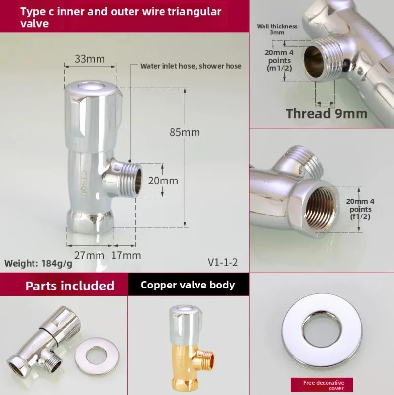 1/2" Hot & Cold Water Angle Valve - Shut-Off Switch for Basin, Solar & Electric Water Heaters