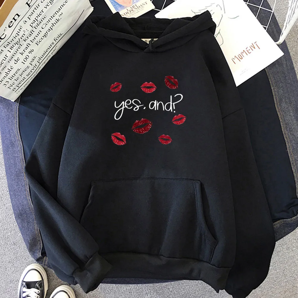 Yes,and? New Song Printing Hoodies Red Lips Cartoon Graphic Sweatshirts Streetwear Casual Men/Women Clothing Winter Warm Hooded