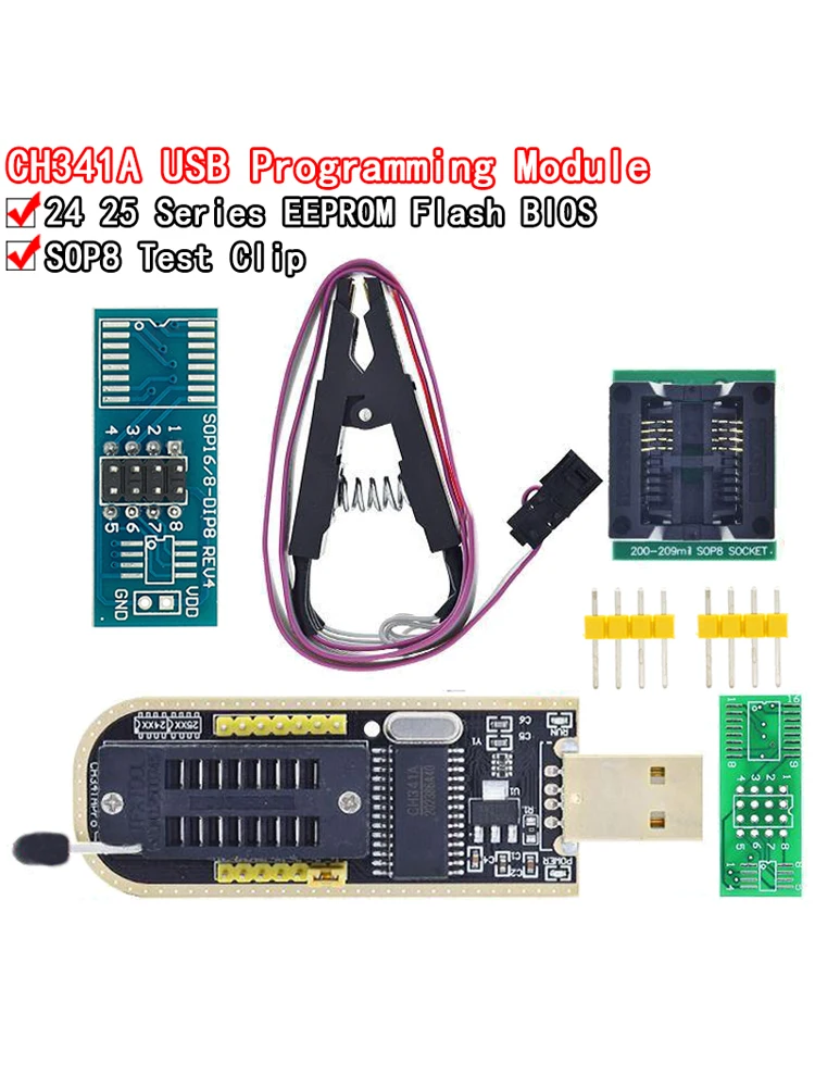 CH341A XTW100 24 25 Seria EEPROM Flash BIOS CH341 Moduł programatora USB + klips testowy SOIC8 SOP8 do EEPROM 93CXX / 25CXX / 24CXX — zdjęcie produktu 7