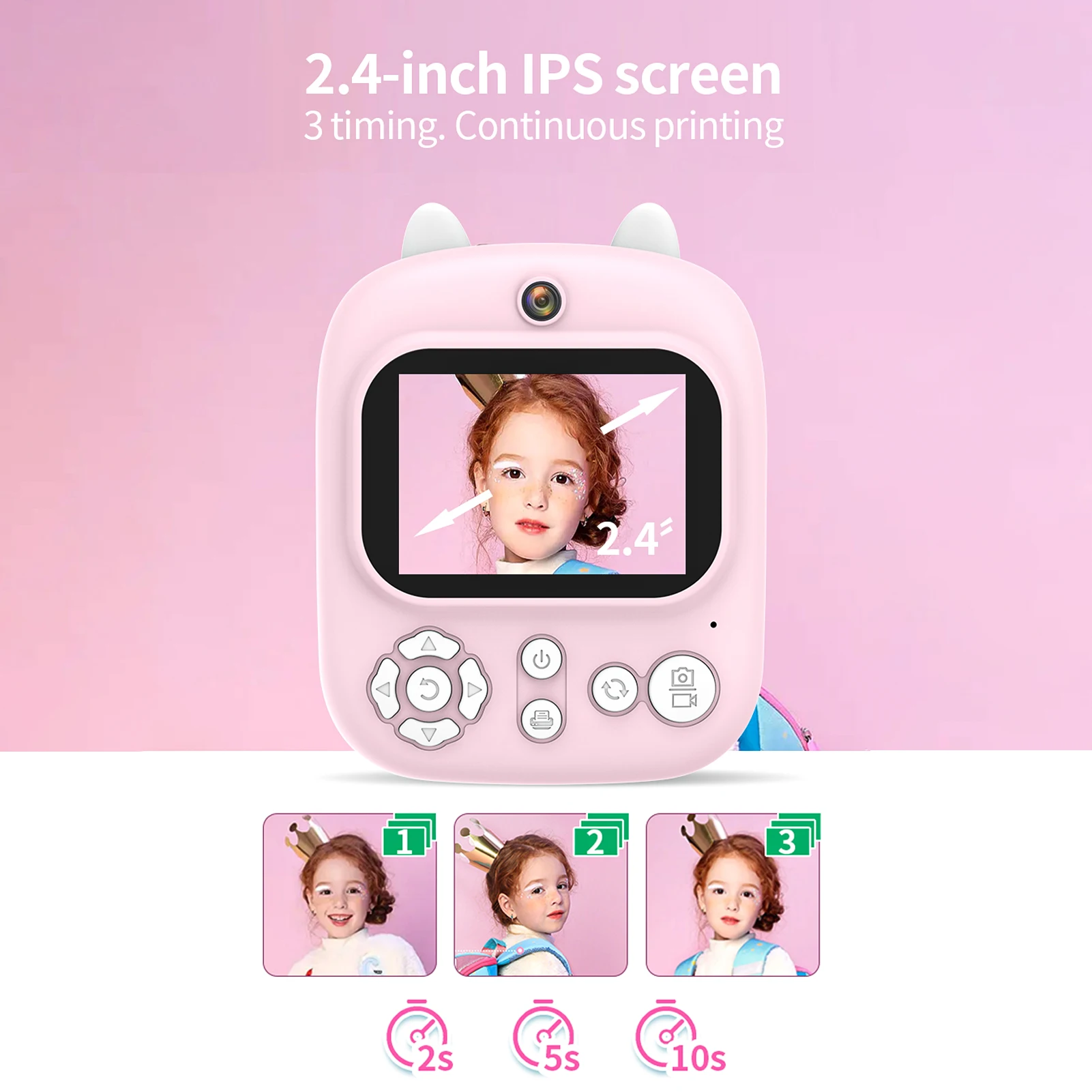 Andoer 3-in-1 Multifunctional 32GB Extended Instant Camera Childeren's Instant Print Camera 2.4-inch IPS Screen Dual Lenses 12MP